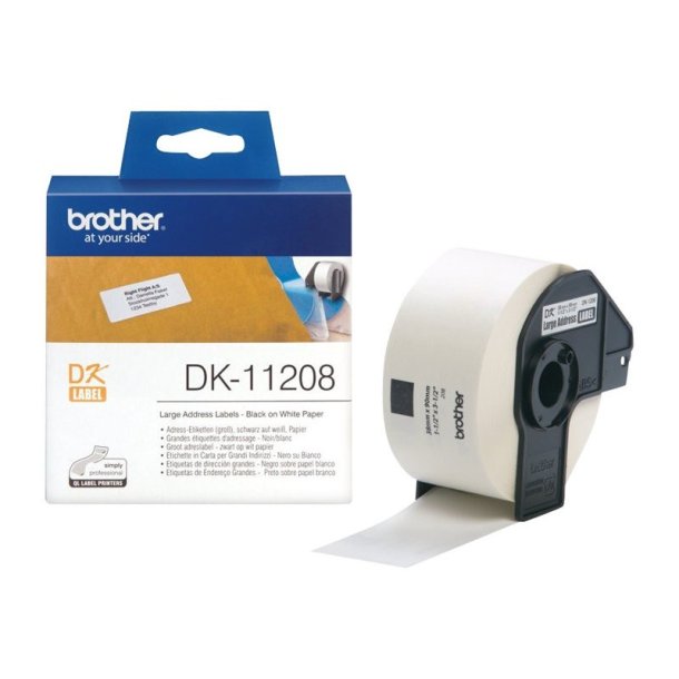 Brother DK-11208 tape - sort tekst p hvid - 38x90mm - adresse labels - 400 stk. pr. rulle