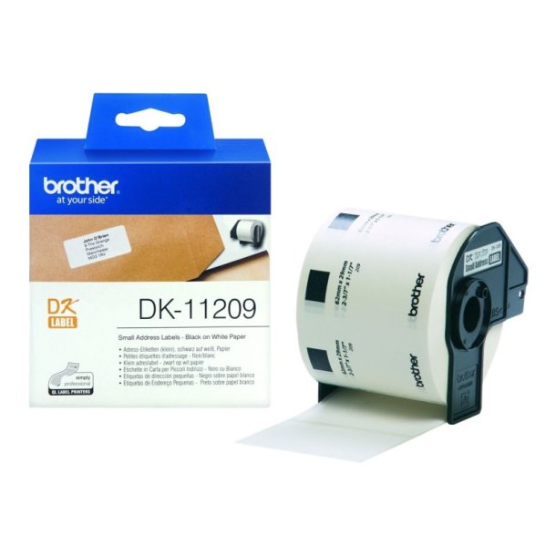 Brother DK-11209 tape - sort tekst p hvid - 29x62mm - adresse labels - 800 stk. pr. rulle