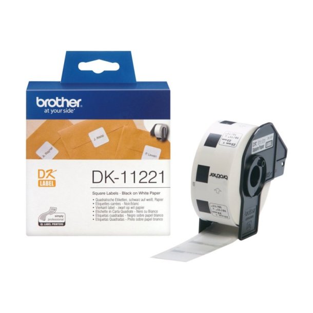 Brother DK-11221 tape - sort tekst p hvid - 23x23mm - Kvadratiske labels - 1000 stk. pr. rulle