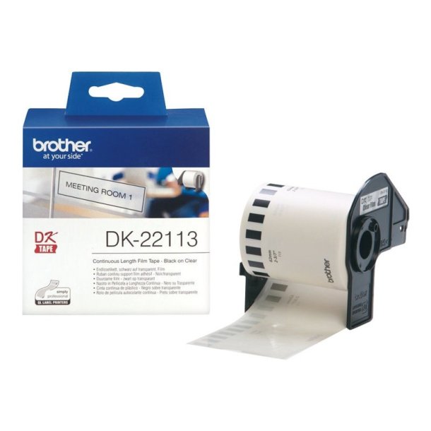 Brother DK-22113 tape - sort tekst p klar - 62mmx15,2m - filmlabelrulle