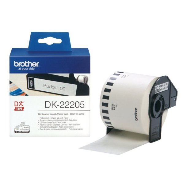 Brother DK-22205 tape - sort tekst p hvid - 62mmx30,5m - Thermo papir