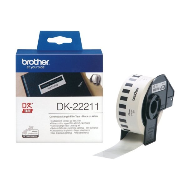 Brother DK-22211 tape - sort tekst p hvid - 29mmx15,2m - filmlabelrulle