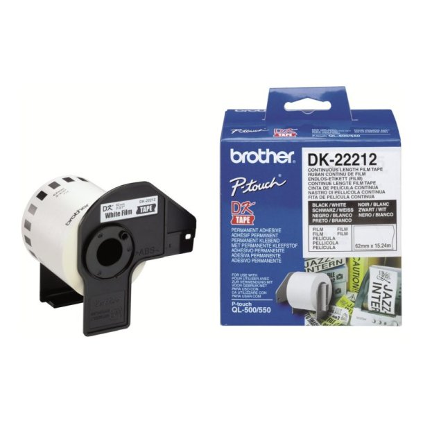 Brother DK-22212 tape - sort tekst p hvid - 62mmx15,2m - filmlabelrulle