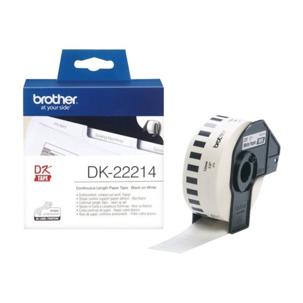 Brother DK-22214 tape - sort tekst p hvid - 12mmx30,5m - Thermo papir