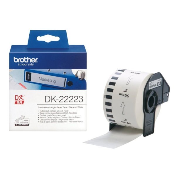 Brother DK- 22223 tape - Sort tekst p hvid - 50mmx30,5m - Thermo papir