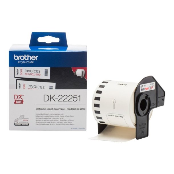 Brother DK-22251 tape - sort+rd tekst p hvid - 62mmx15,2m - Thermo papir