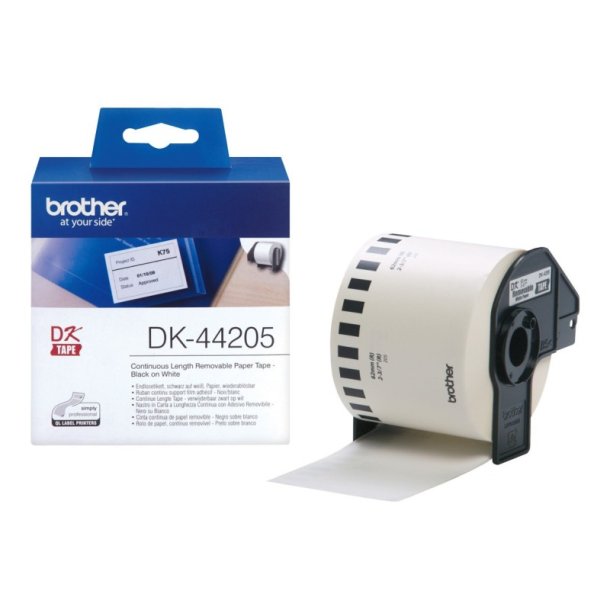 Brother DK-44205 tape - sort tekst p hvid - 62mmx30,5m - Aftagelig label