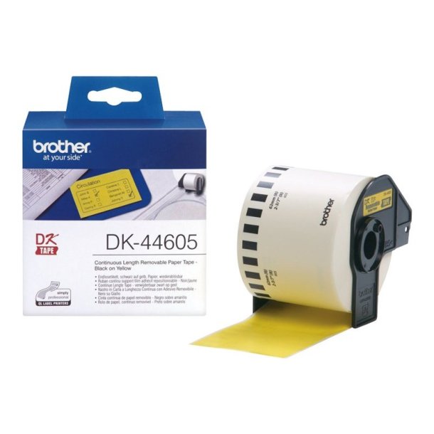 Brother DK-44605 tape - sort tekst p gul - 62mmx30,5m - aftagelig label