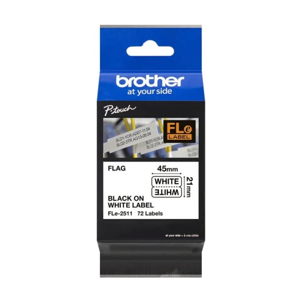 Brother FLe-2511 tape - Sort tekst p hvid - 21mmx45mm - udstansede - ulamineret - 72 labels