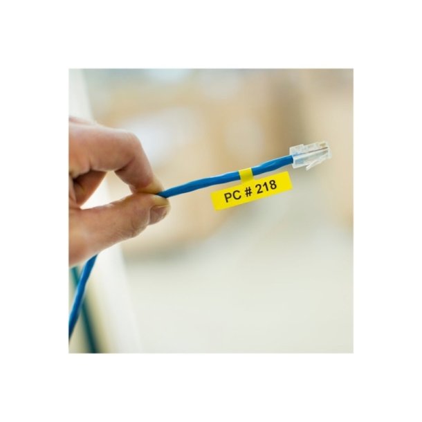 Brother FLe-6511 tape - Sort tekst p gul - 21mmx45mm - udstansede - ulamineret - 72 labels