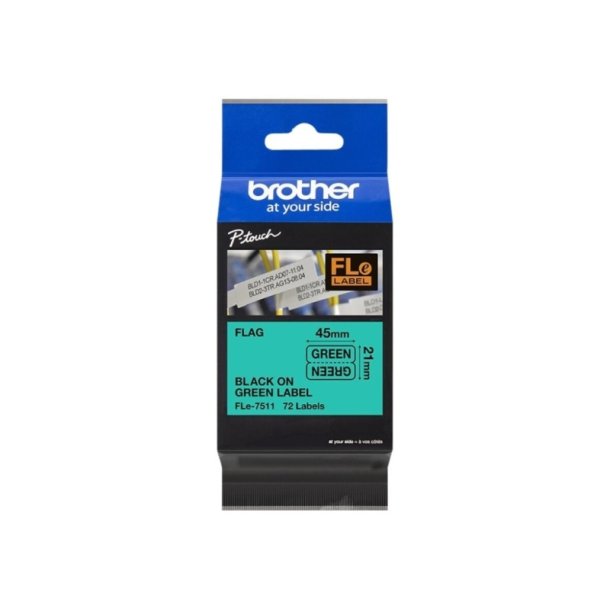 Brother FLe-7511 tape - Sort tekst p grn - 21mmx45mm - udstansede - ulamineret - 72 labels