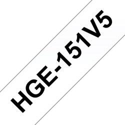 Brother HGE-151V5 tape - sort tekst p klar - 24mmx8m - HiRes - Lamineret - Pakke med 5 stk.