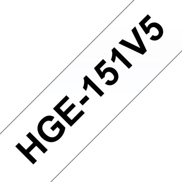Brother HGE-151V5 tape - sort tekst p klar - 24mmx8m - HiRes - Lamineret - Pakke med 5 stk.