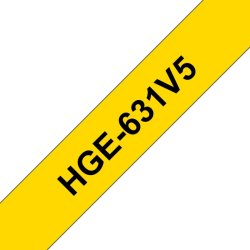 Brother HGE-631V5 tape - sort tekst p gul - 12mmx8m - HiRes - Lamineret - Pakke med 5 stk.