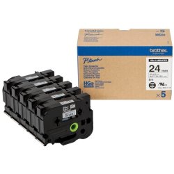 Brother HGE-M951V5 tape - sort tekst p mat slv - 24mmx8m - HiRes - Lamineret - Pakke med 5 stk.