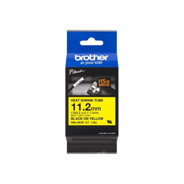 Brother HSe-631E tape - sort tekst p gul - 11,2mmx1,5m - Krympeflex