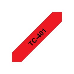 Brother TC-401 tape - Sort tekst p rd - 12mmx7,7m - Standard lamineret