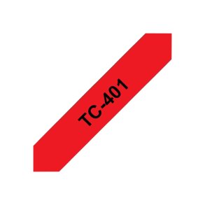Brother TC-401 tape - Sort tekst p� r�d - 12mmx7,7m - Standard lamineret