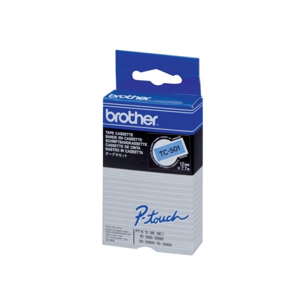 Brother TC-501 tape - Sort tekst p bl - 12mmx7,7m - Standard lamineret