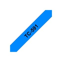 Brother TC-591 tape - sort tekst p� bl� - 9mmx7,7m - Standard lamineret