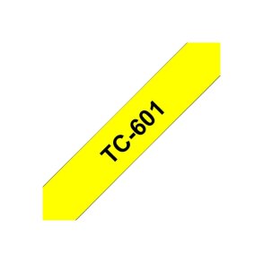 Brother TC-601 tape - Sort tekst p� gul - 12mmx7,7m - Standard lamineret