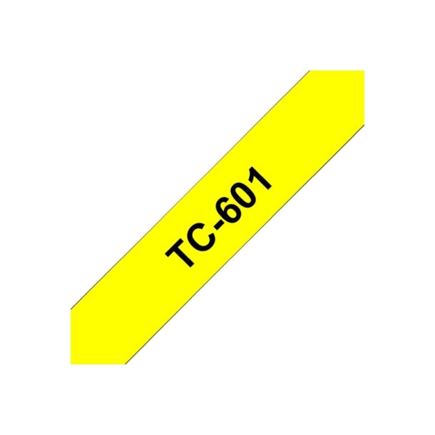 Brother TC-601 tape - Sort tekst p gul - 12mmx7,7m - Standard lamineret