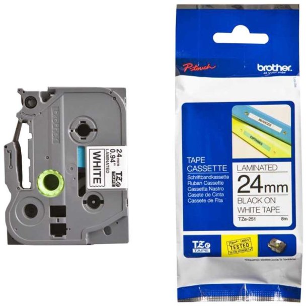 Brother TZe-251CIV tape - sort tekst p hvid - 24mmx8m - standard lamineret