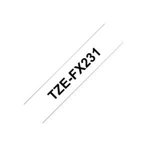 Brother TZe-FX231 tape - sort tekst p� hvid - 12mmx8m - Flexi-ID Lamineret