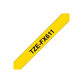 Brother TZe-FX611 tape - sort tekst p� gul - 6mmx8m - Flexi-ID Lamineret
