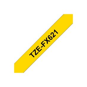 Brother TZe-FX621 tape - sort tekst p� gul - 9mmx8m - Flexi-ID Lamineret