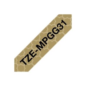 Brother TZe-MPGG31 tape - Sort tekst p� guld geometrisk - 12mmx4m - standard lamineret