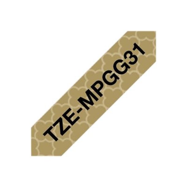 Brother TZe-MPGG31 tape - Sort tekst p guld geometrisk - 12mmx4m - standard lamineret