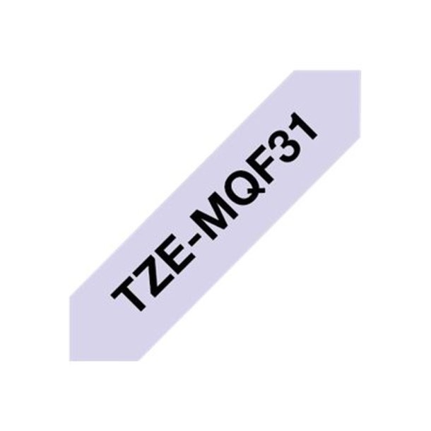 Brother TZe-MQF31 tape - sort tekst p pastel lilla - 12mmx4m - Standard Lamineret