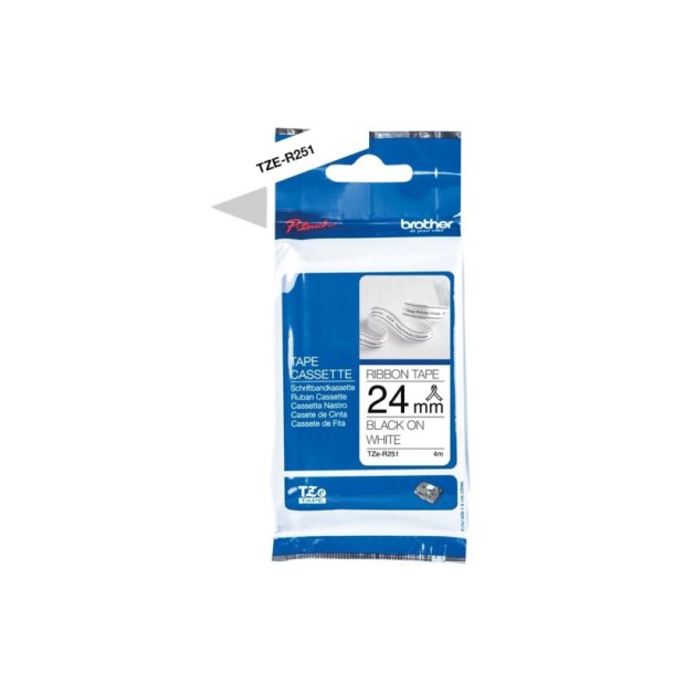 Brother TZe-R251 bnd - sort tekst p hvid - 24mmx4m - satinbnd