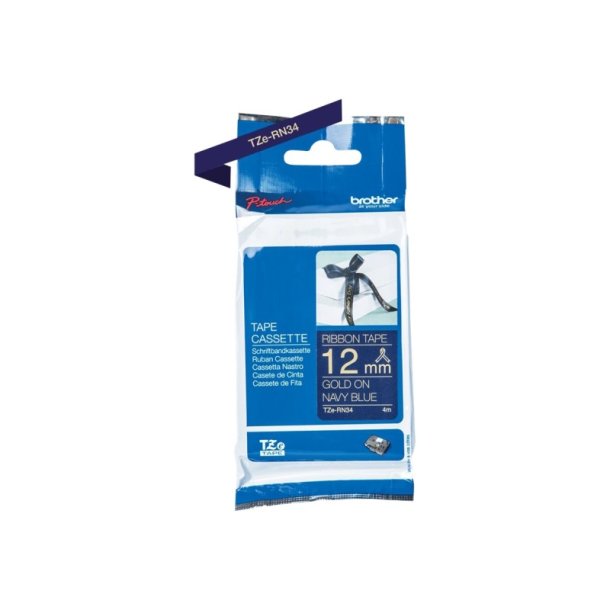 Brother TZe-RN34 tape - guld tekst p marinebl - 12mmx4m - satinbnd