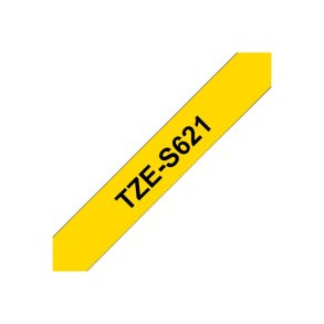 Brother TZe-S621 tape - sort tekst p� Gul - 9mmx8m - Ekstra St�rkt kl�bende Lamineret