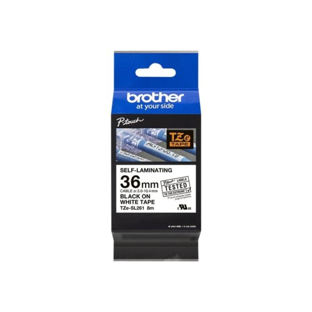 Brother TZe-SL261 tape - sort tekst p hvid - 36mmx8m - Selv Lamineret