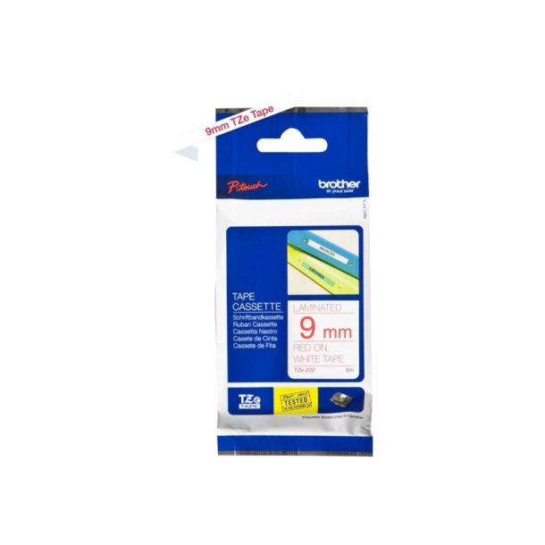 Brother TZe-222 tape - rd tekst p hvid - 9mmx8m - standard lamineret