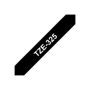 Brother TZe-325 tape - Hvid tekst p� sort - 9mmx8m - Standard Lamineret