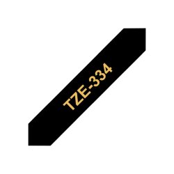 Brother TZe-334 tape - Guld tekst p sort - 12mmx8m - Standard Lamineret