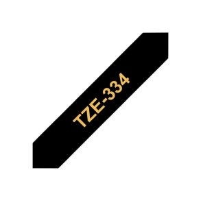 Brother TZe-334 tape - Guld tekst p� sort - 12mmx8m - Standard Lamineret