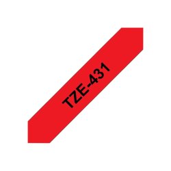 Brother TZe-431 tape - sort tekst p rd - 12mmx8m - Standard Lamineret