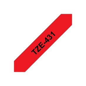 Brother TZe-431 tape - sort tekst p� r�d - 12mmx8m - Standard Lamineret