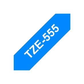 Brother TZe-555 tape - hvid tekst p� bl� - 24mmx8m - Standard Lamineret
