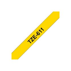 Brother TZe-611 tape - sort tekst p gul - 6mmx8m - Standard Lamineret