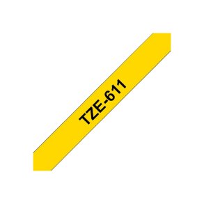 Brother TZe-611 tape - sort tekst p� gul - 6mmx8m - Standard Lamineret