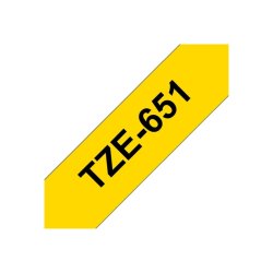 Brother TZe-651 tape - sort tekst p gul - 24mmx8m - Standard Lamineret