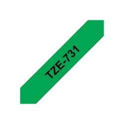 Brother TZe-731 tape - sort tekst p grn - 12mmx8m - Standard Lamineret