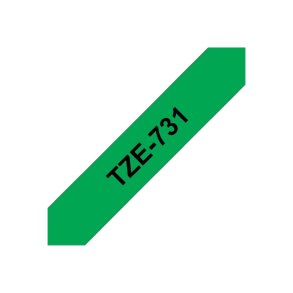 Brother TZe-731 tape - sort tekst p� gr�n - 12mmx8m - Standard Lamineret