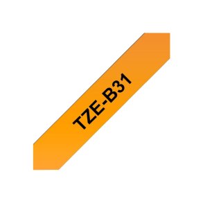 Brother TZe-B31 tape - sort tekst p� neon orange - 12mmx8m - Neon Lamineret